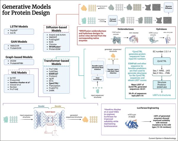 Summary figure for Advances in generative modeling methods and datasets to design novel enzymes for renewable chemicals and fuels